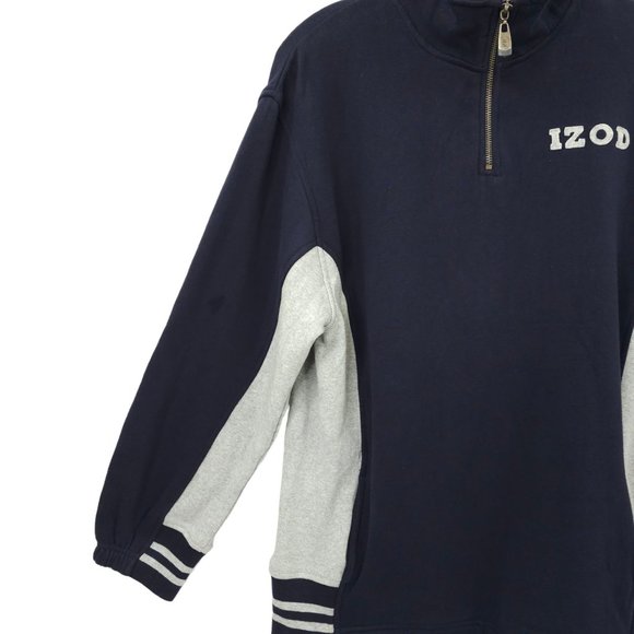Izod Jeans Quarter Zip Pullover Sweatshirt Top Boys 14/16 Navy Blue Gray NEW - Picture 11 of 16